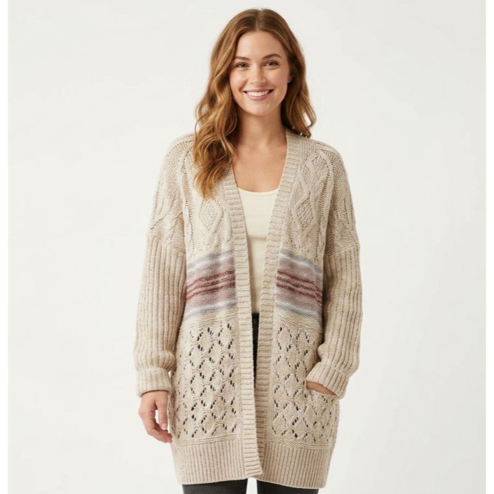 Anthropologie Pilcro Jemma Cable Knit Open Front Cardigan Sweater Stripe M/L P